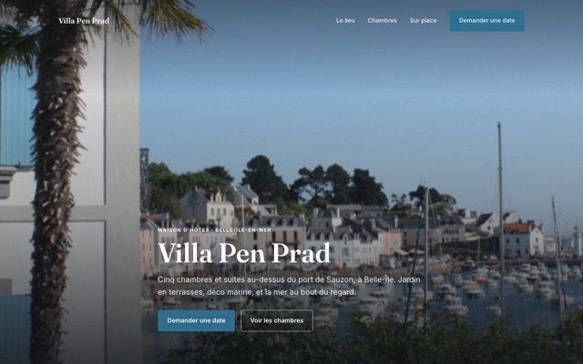 Site web de la Villa Pen Prad, maison d'hôtes à Belle-Île